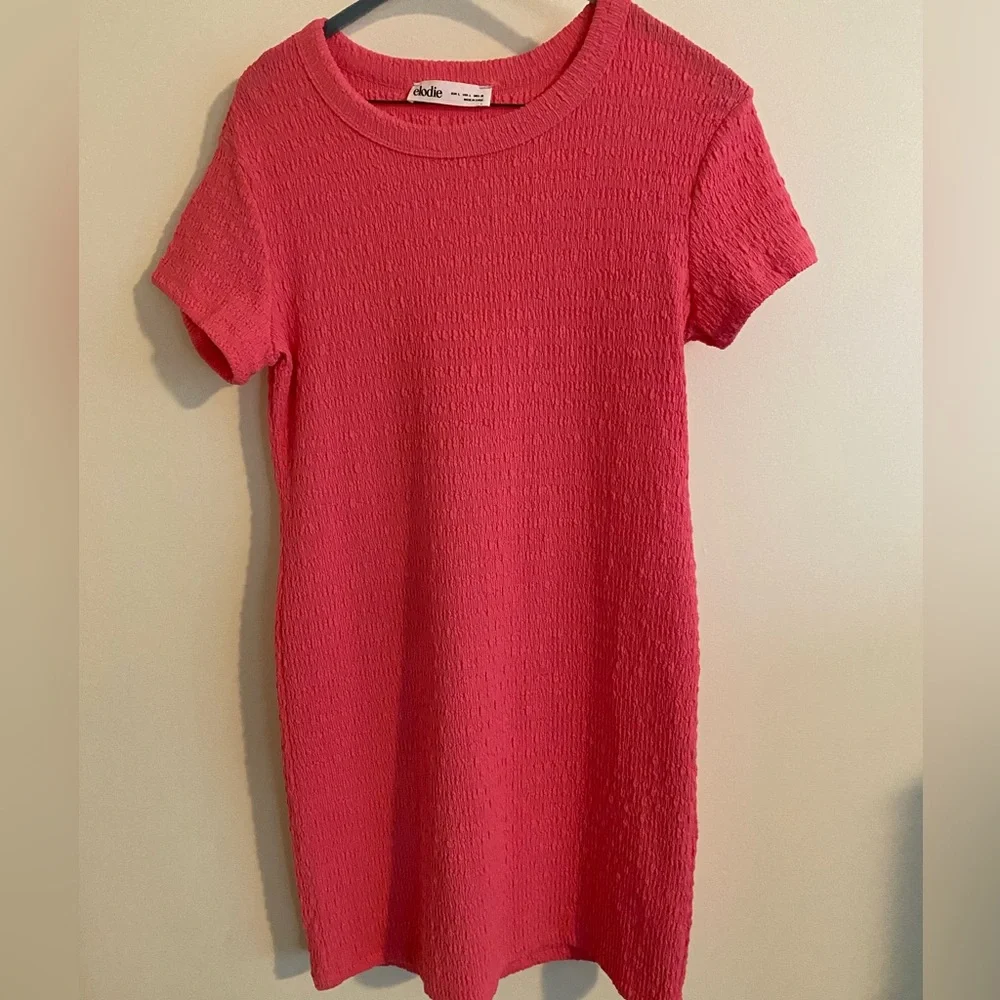 Elodie Pink Textured Short‎ Sleeve Mini Dress Size Large